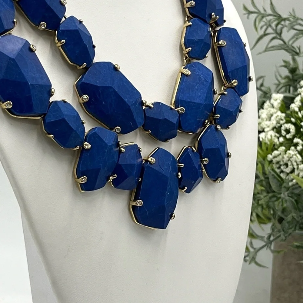 Kate Spade Blue Lapis Lazuli‎ Quarry Gems Double Statement Gold Plated Necklace